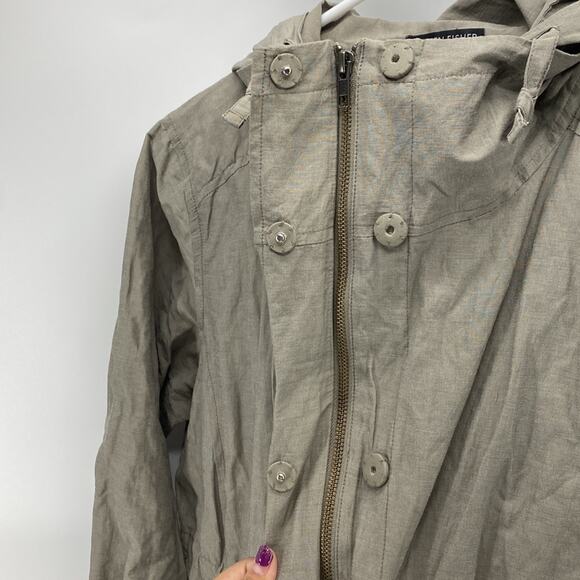 Eileen Fisher nylon metallic A-line hooded jacket light green oversized size S - Picture 11 of 12